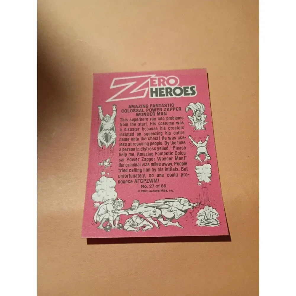 1983 General Mills Zero Heroes Trading Card Sticker Card Vintage #27 Wonderman